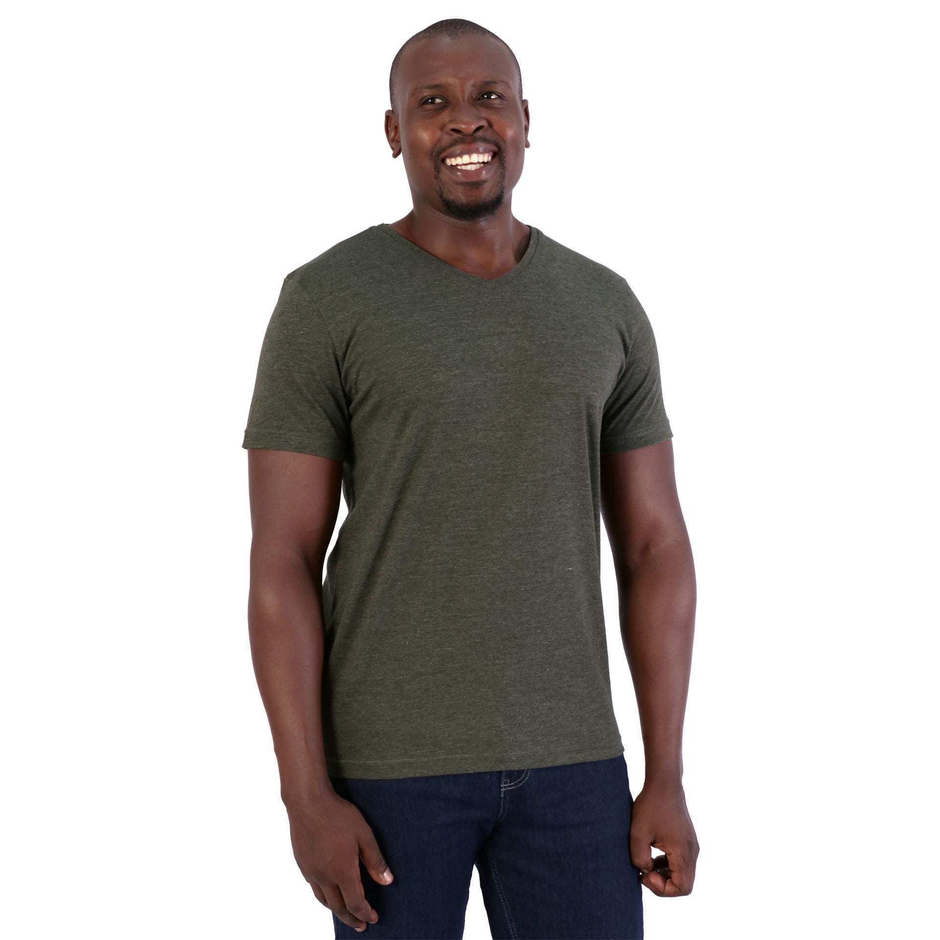 140g Urban Lifestyle V-Neck T-Shirt  -  Army green melange - While Stocks Last