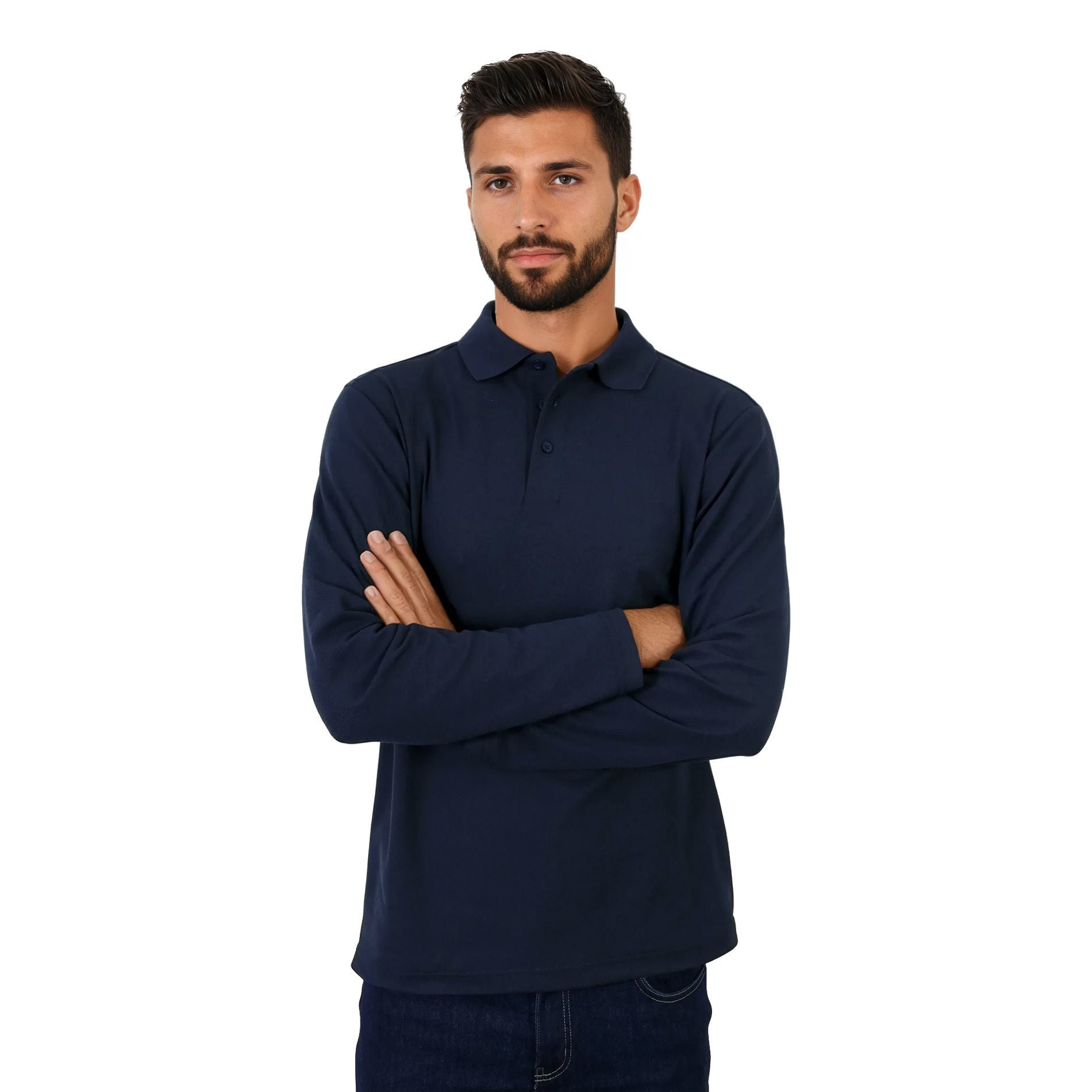 Polo de malha piqué de manga comprida