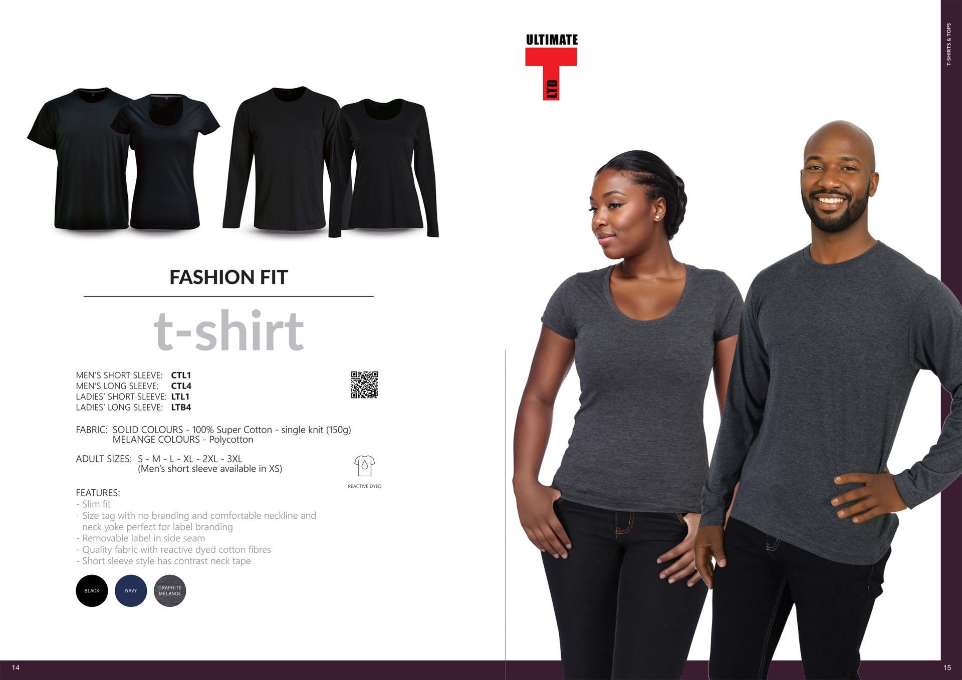 Mens 150g Fashion Fit T-Shirt - long sleeve - Charcoal - End Of Range