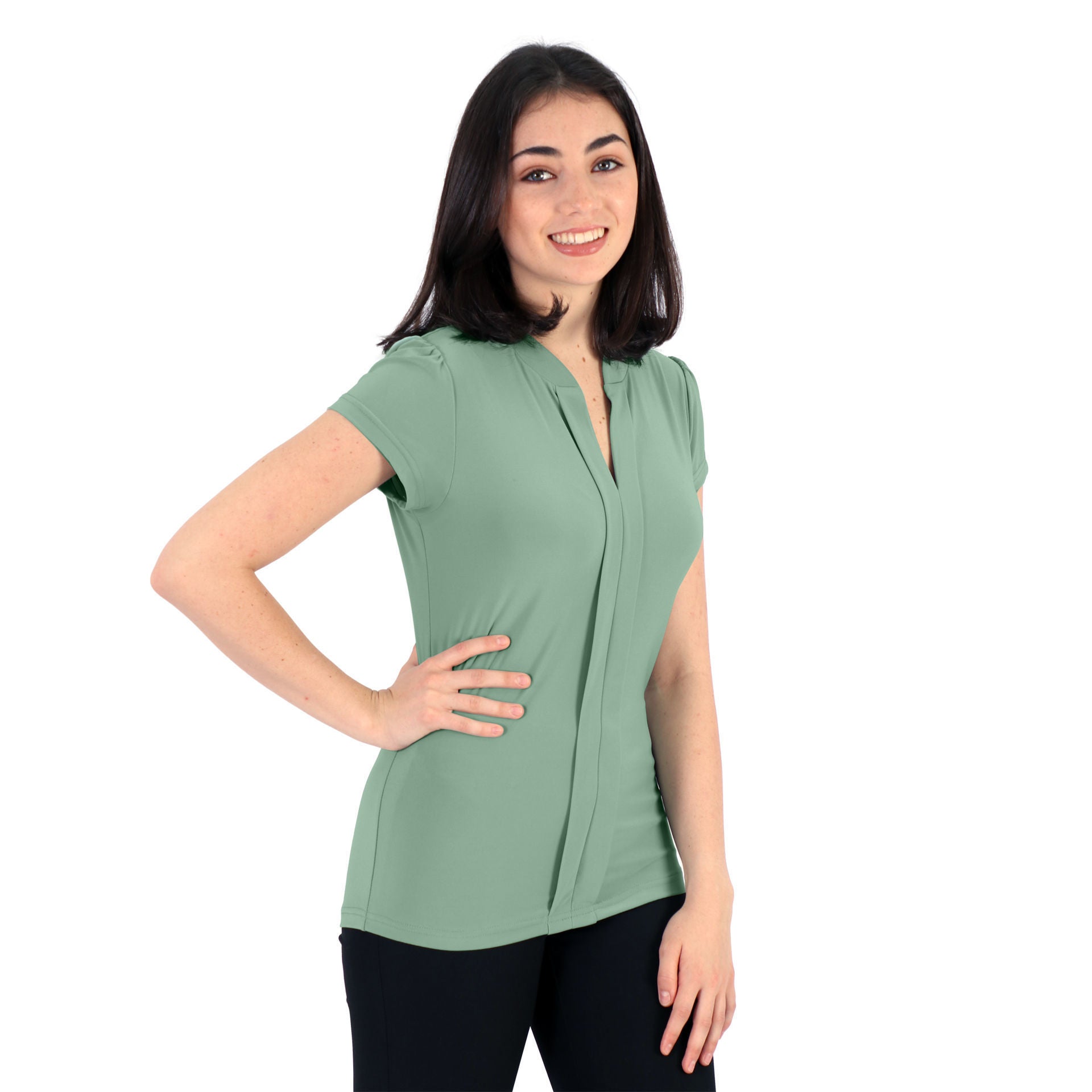 Emma  Blouse - Short Sleeve - End Of Range - Sage Green