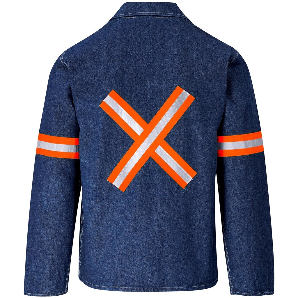 Veste en jean 100 % coton de qualité supérieure - Manches et dos réfléchissants - Bande orange
