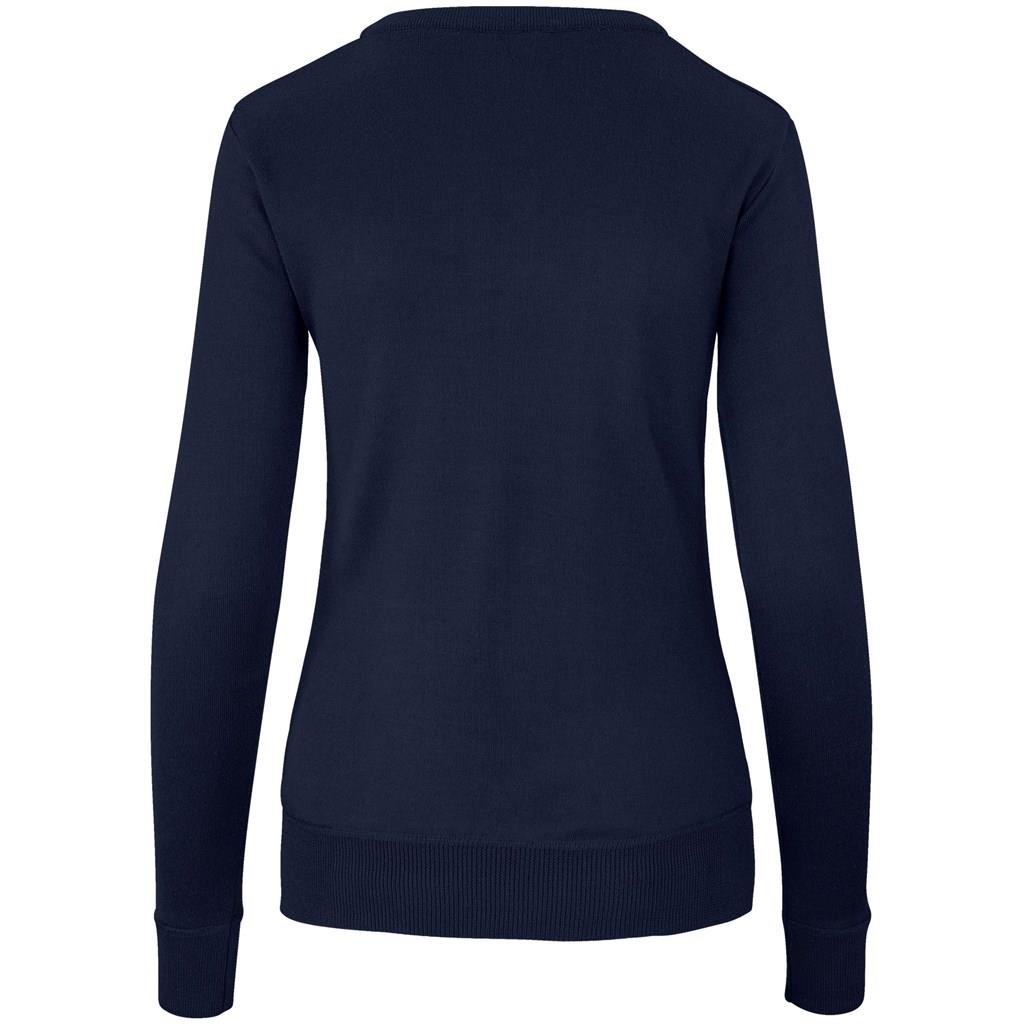Camisola de mulher peruana de manga comprida e gola em V - Azul-marinho