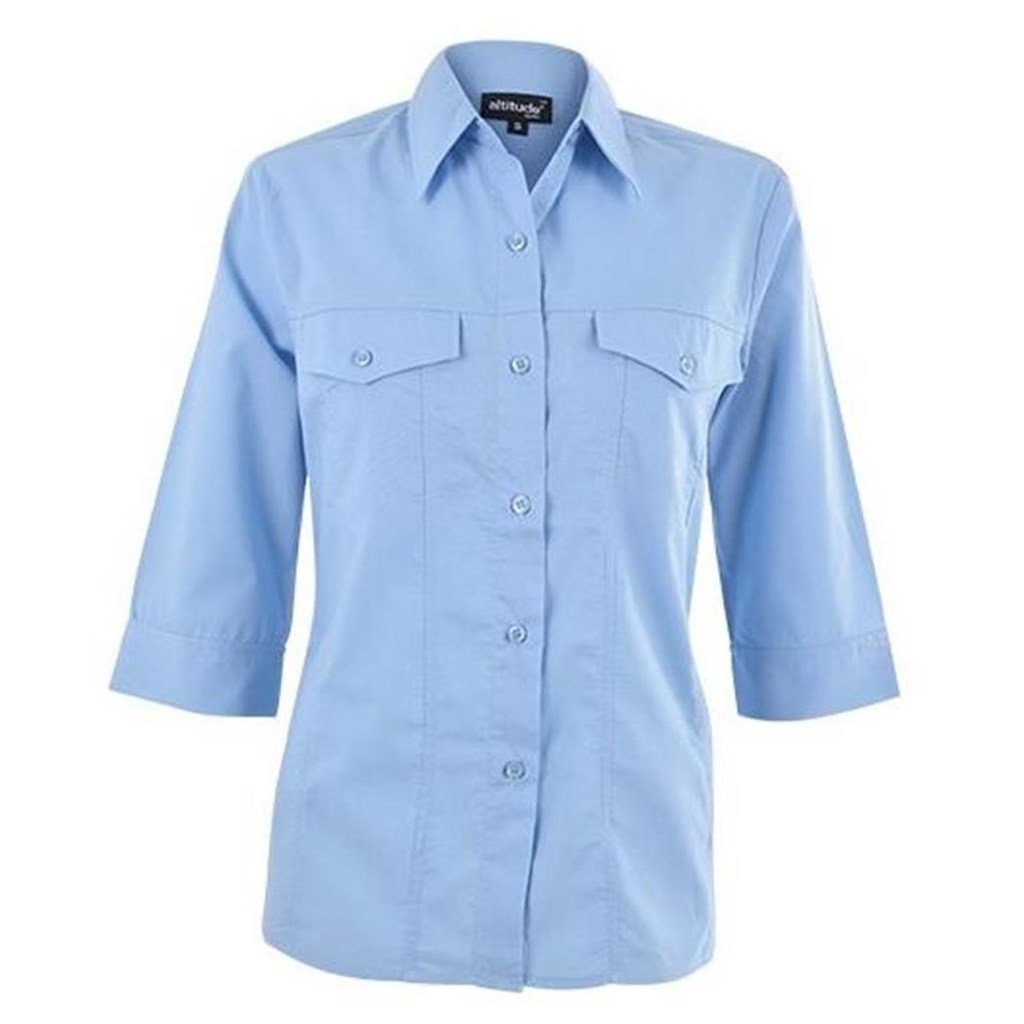 Chemise décontractée Sally à manches 3/4 pour femme - Bleu ciel