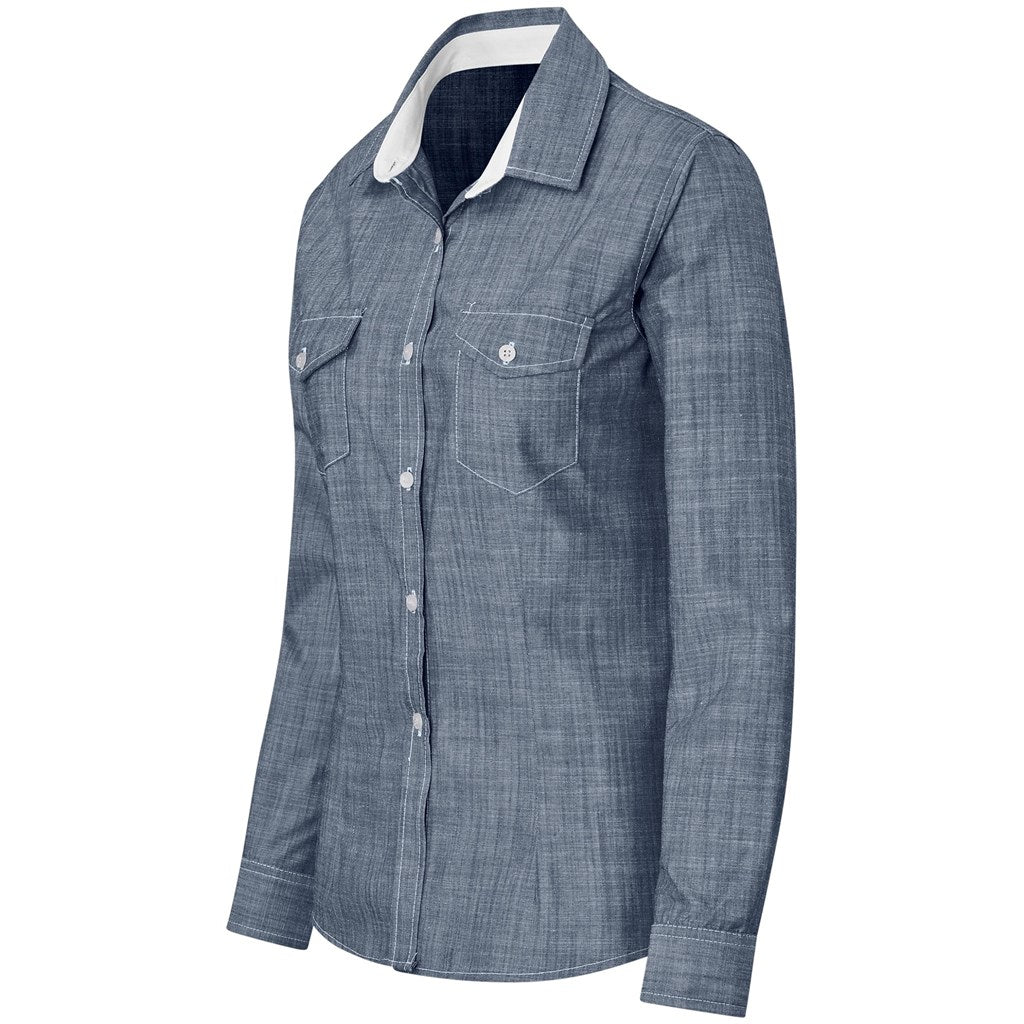 Camisa Windsor de manga comprida para mulher - Azul-marinho