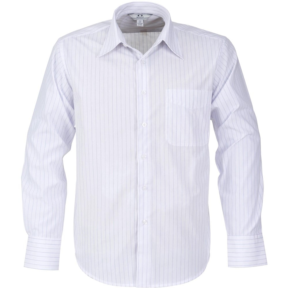 Chemise rayée Manhattan à manches longues pour homme - Blanc bleu marine