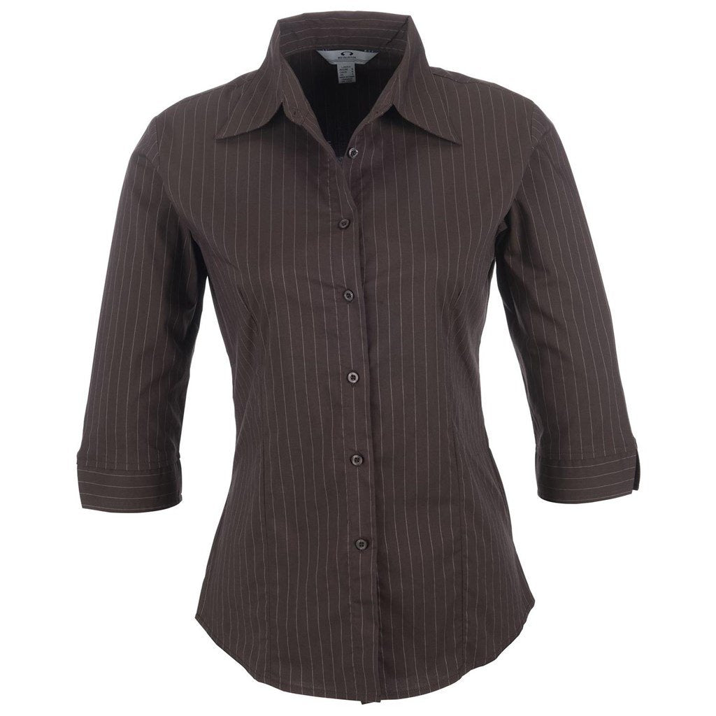 Chemise rayée Manhattan à manches 3/4 pour femme - Marron vieilli