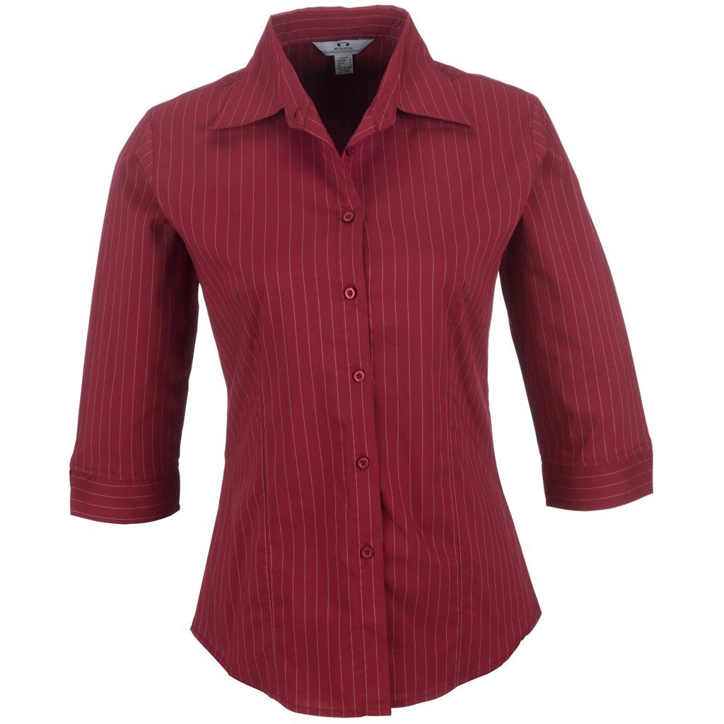 Chemise rayée Manhattan à manches 3/4 pour femme - Rouge