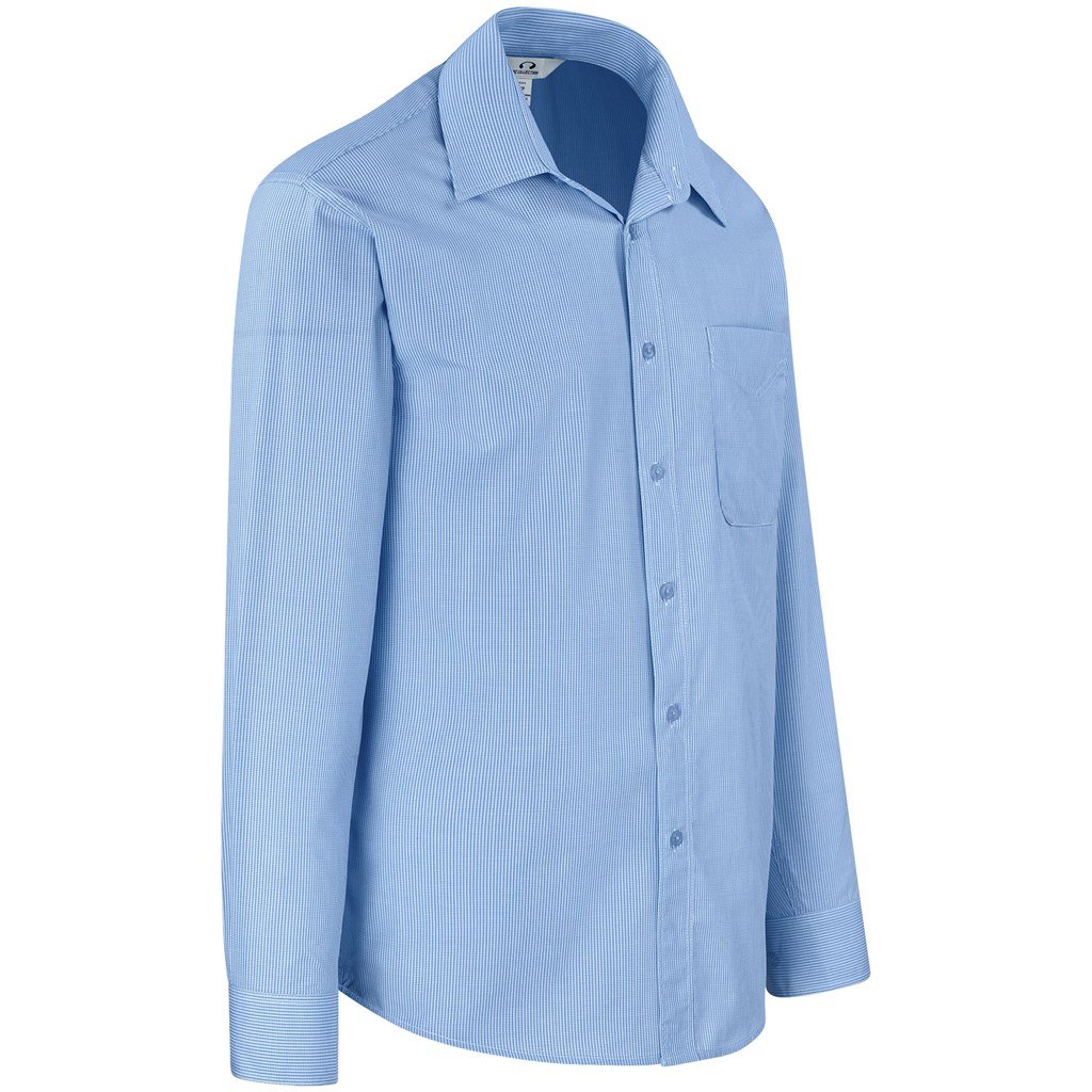 Chemise à manches longues à micro-carreaux pour homme - Bleu clair