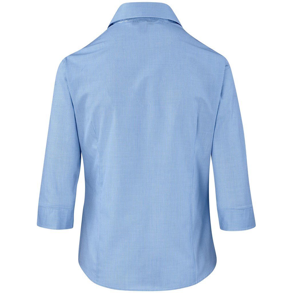 Chemise à micro-carreaux manches 3/4 pour femme - Bleu clair