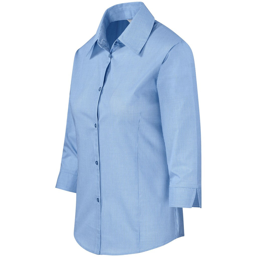 Camisa de senhora micro xadrez manga 3/4 - azul claro