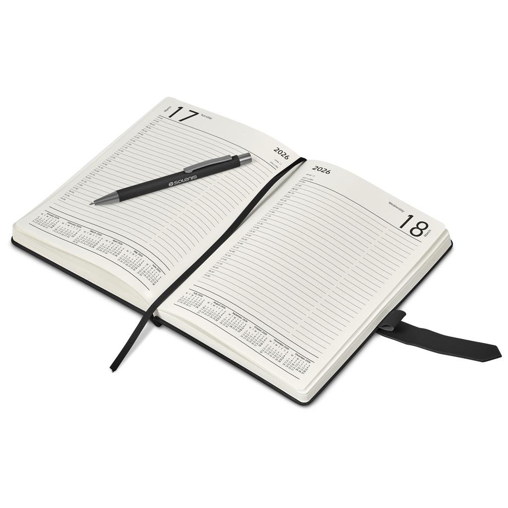Conjunto de agenda e caneta Omega Altitude Enterprise A5 2026