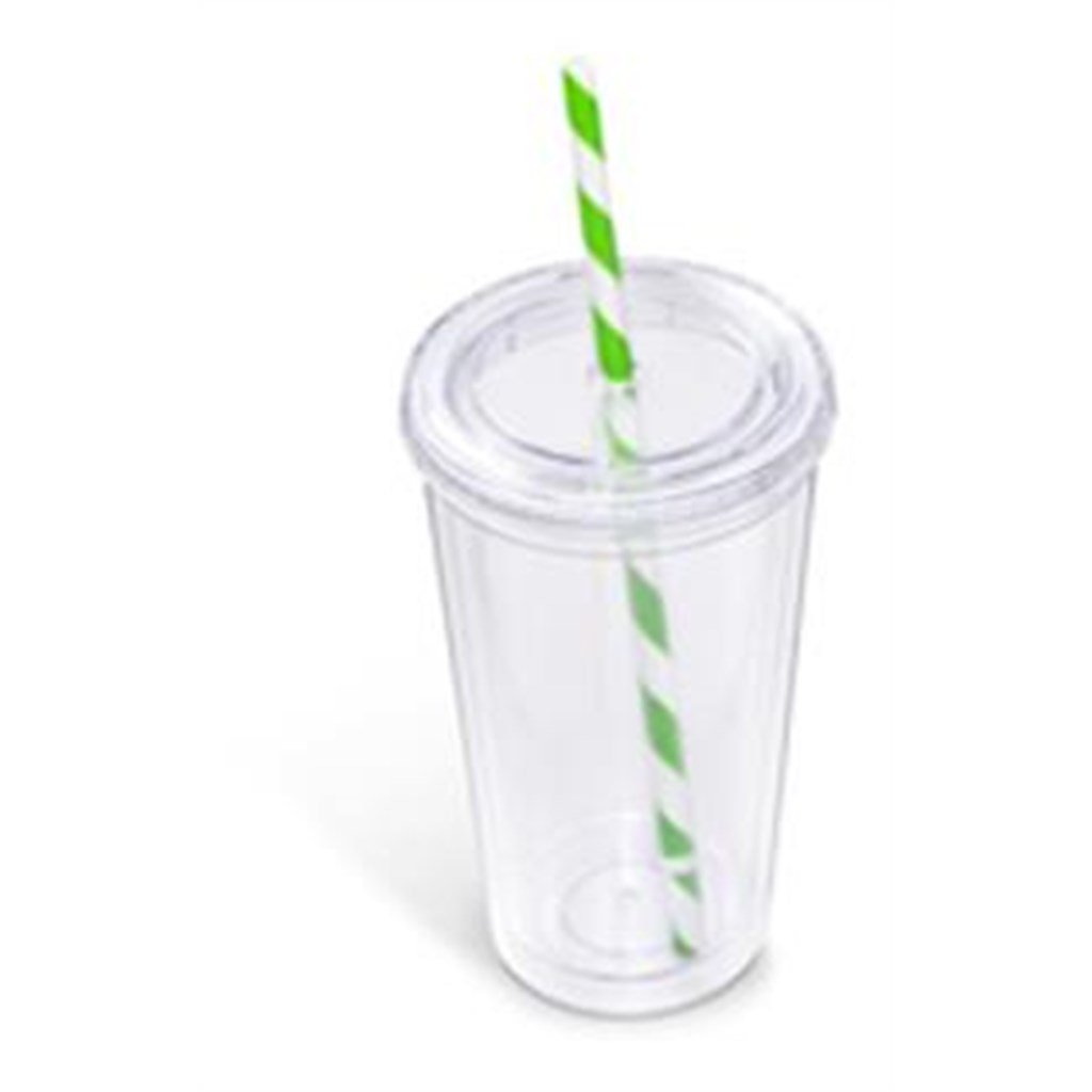 Copo de plástico com palhinha Malibu de parede dupla - 470 ml - Lima