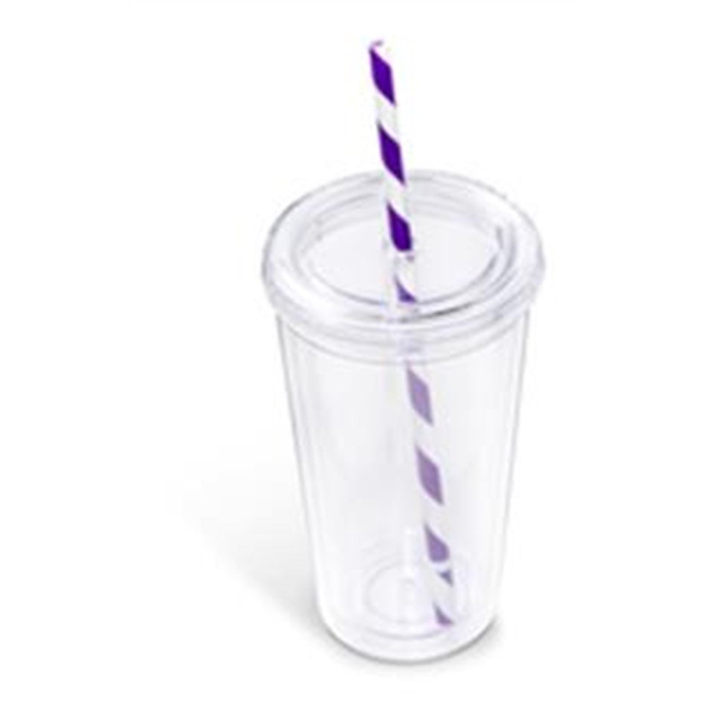Copo de plástico com palhinha Malibu de parede dupla - 470 ml - Roxo