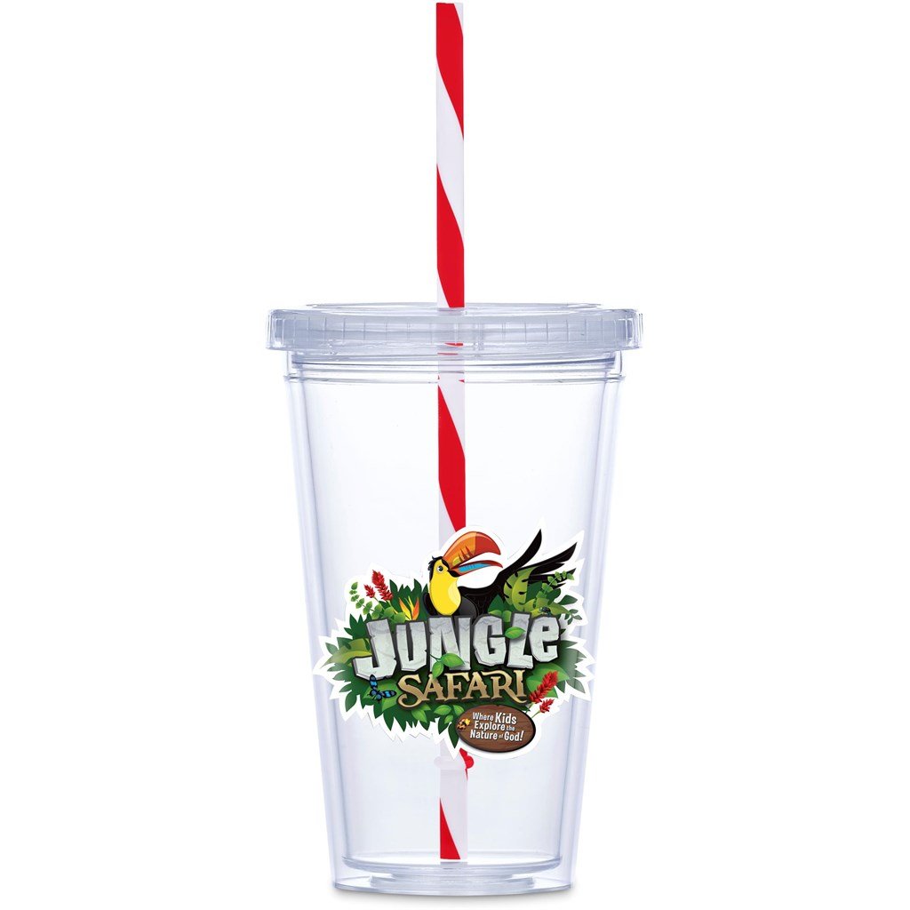 Gobelet en plastique double paroi et paille Malibu - 470 ml - Rouge