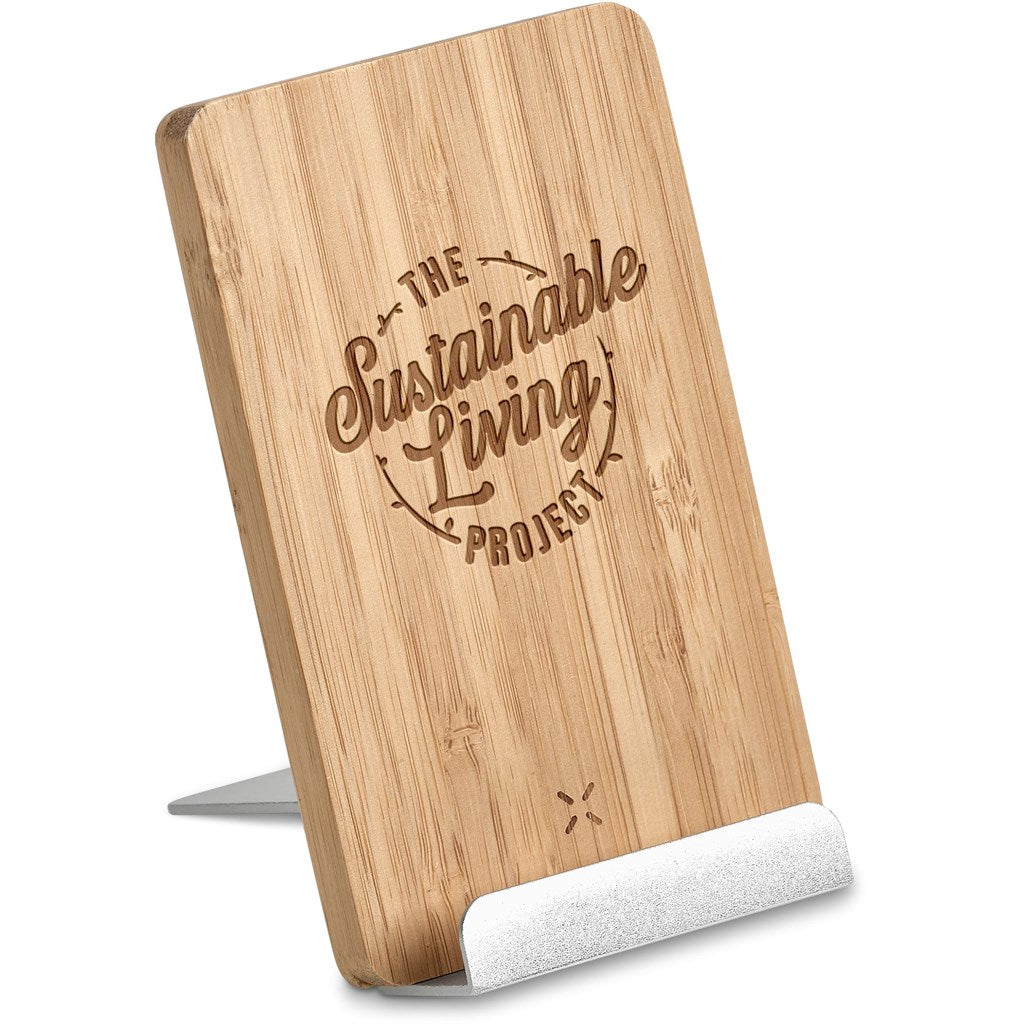 Suporte para telemóvel com carregamento sem fios em bambu Hakka e alumínio reciclado Okiyo