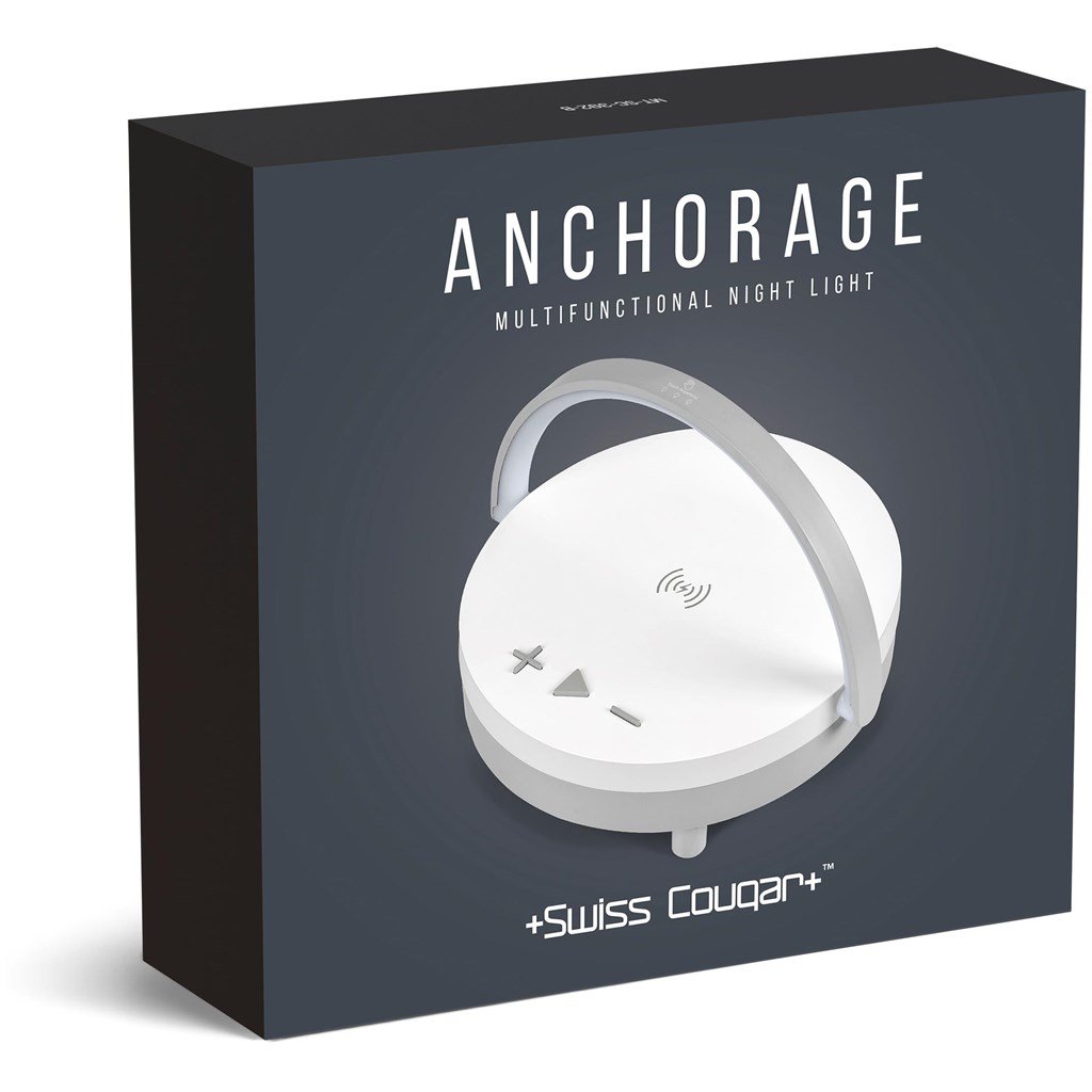 Coluna Bluetooth Swiss Cougar Anchorage, carregador sem fios e luz de presença