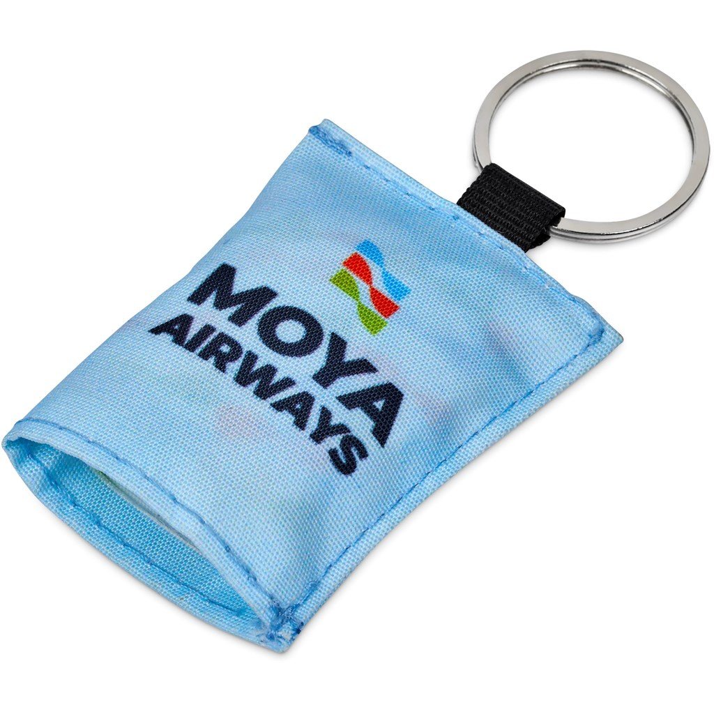 Amostra pré-impressa de bolsa para porta-chaves em poliéster Hoppla Aquila com pano de limpeza