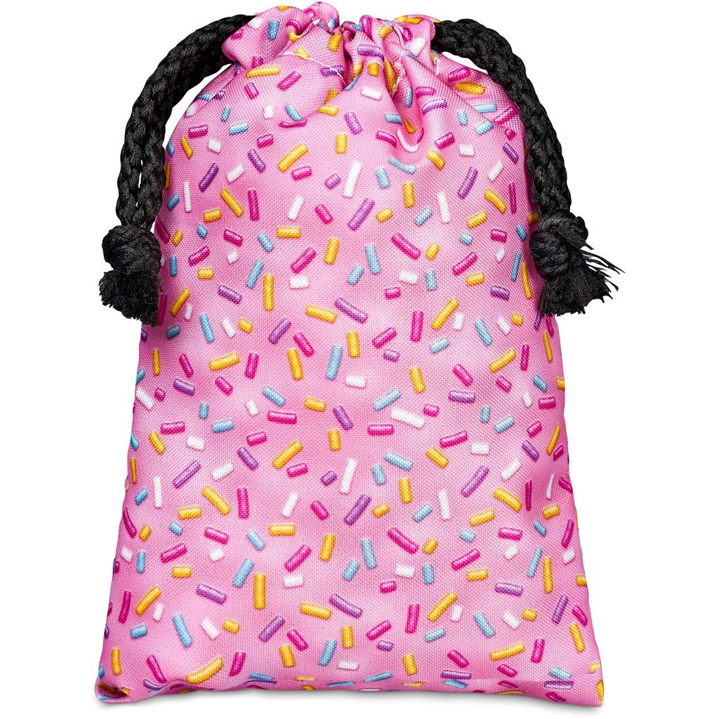 Échantillon pré-imprimé d'une mini pochette à cordon en polyester Hoppla Atlantic