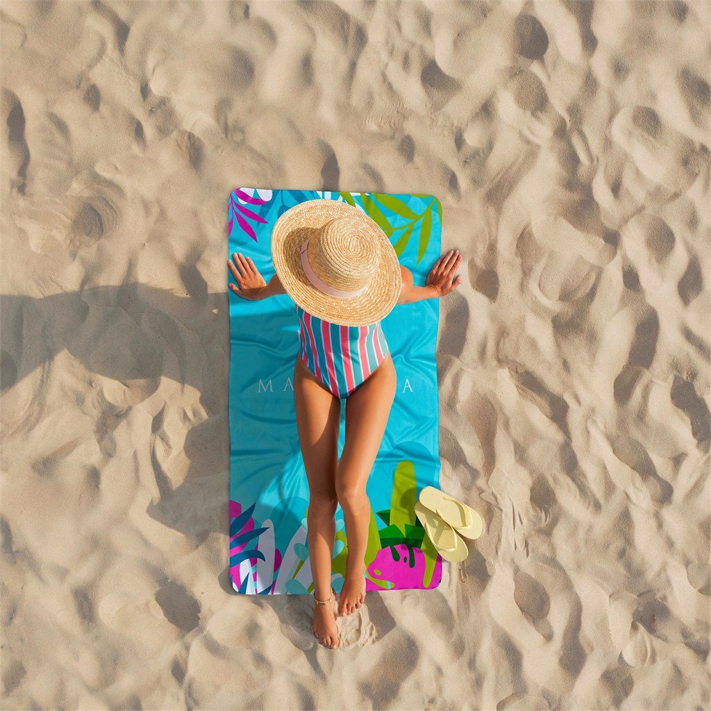 Amostra pré-impressa de toalha de praia Hoppla Hula - Marca dupla face