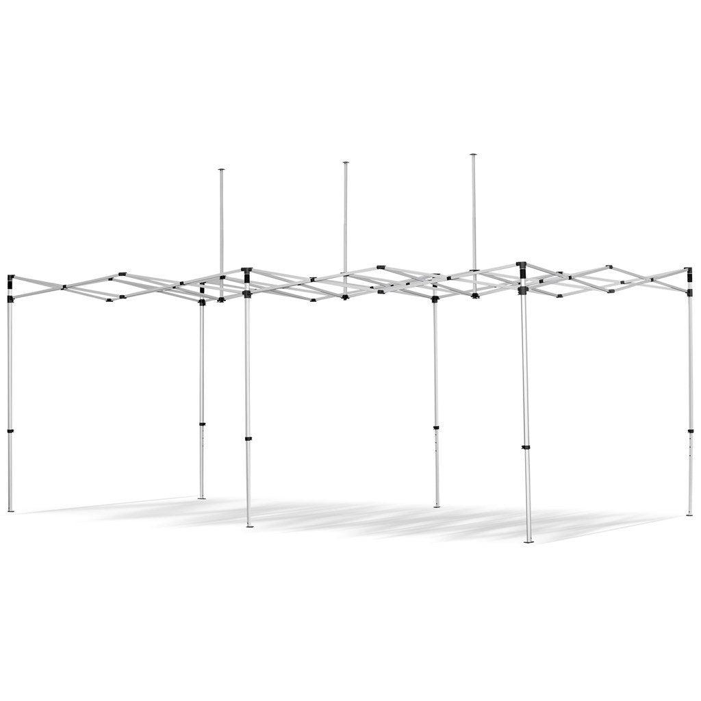Gazebo en acier revêtu par sublimation 6 m x 3 m - 1 paroi longue pleine - 2 demi-parois courtes