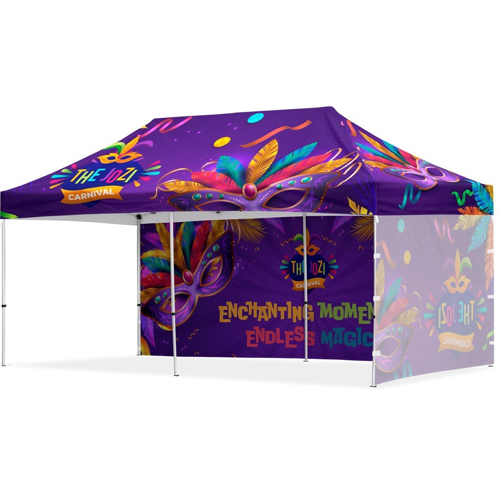 Gazebo en acier revêtu par sublimation 6 m x 3 m - 1 paroi longue et 1 paroi courte